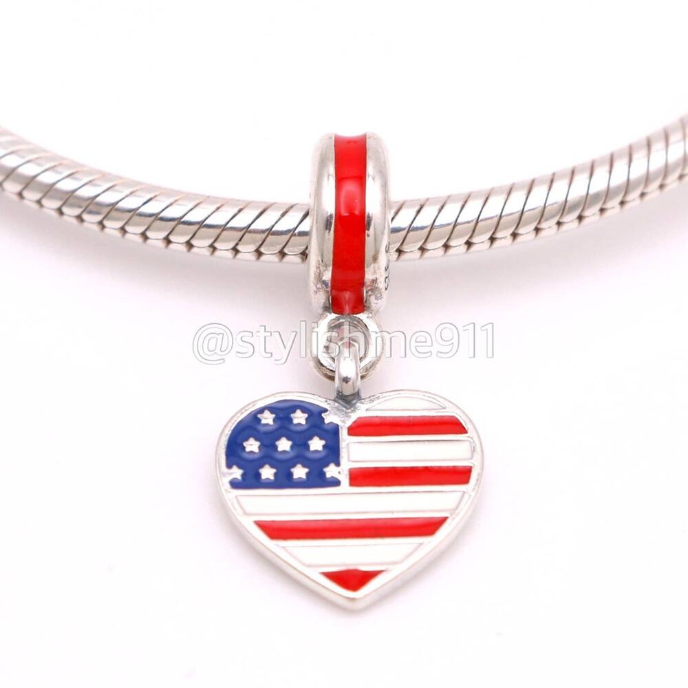 Authentic PANDORA USA Heart Flag Dangle - 791548ENMX